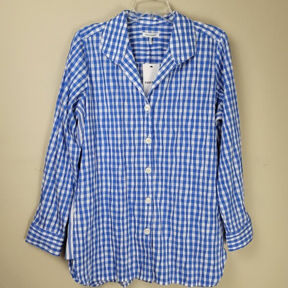 Foxcroft Textured Pandora Shirt Blue Sz 14 - Picture 3 of 8